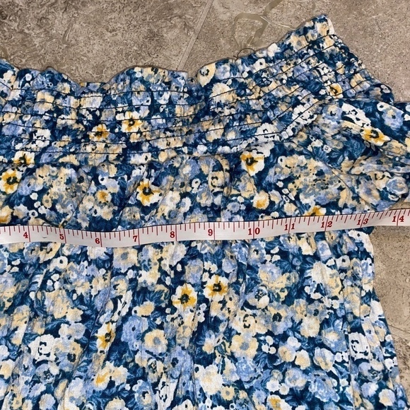 🎉American Rag Blue and Yellow Flowered Off the Shoulder Crop Top xsmall - Picture 6 of 7
